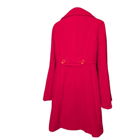 Jessica Simpson Vibrant Red Pea Coat Warm Cozy Button Bell Sleeves Like New - Picture 13 of 13